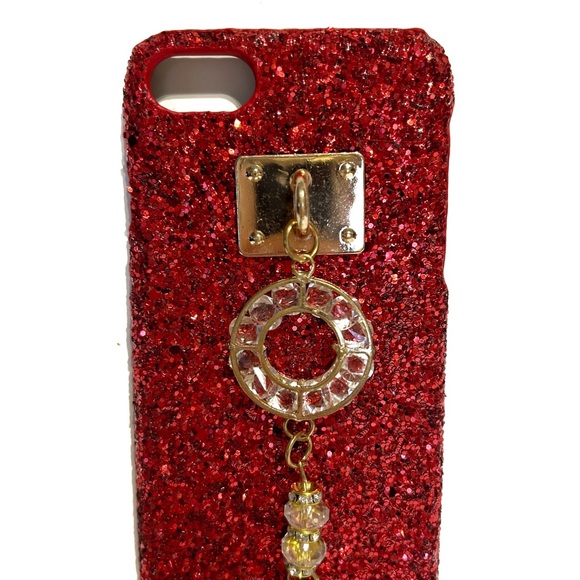Sparkly Red Glitter Cell Phone Case iPhone 7 7G Gold Rhinestone Finger Ring Hold - Picture 2 of 7